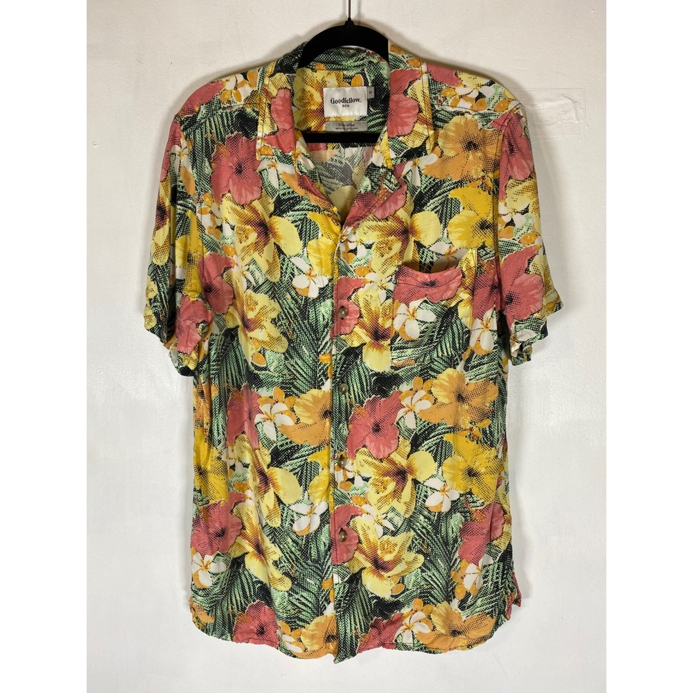 Goodfellow &‎ Co Slim Fit Rayon Hawaiian Floral Camp Shirt Medium Tropical